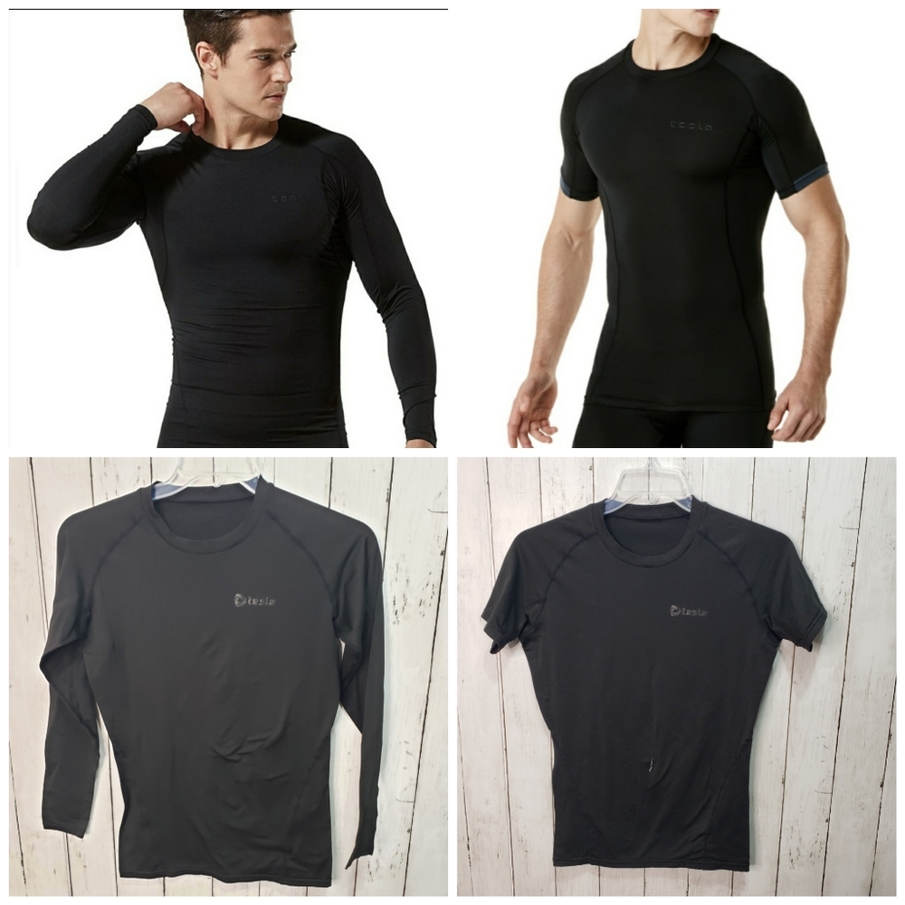 Tesla Mens Black On Black Compression Shirts XL